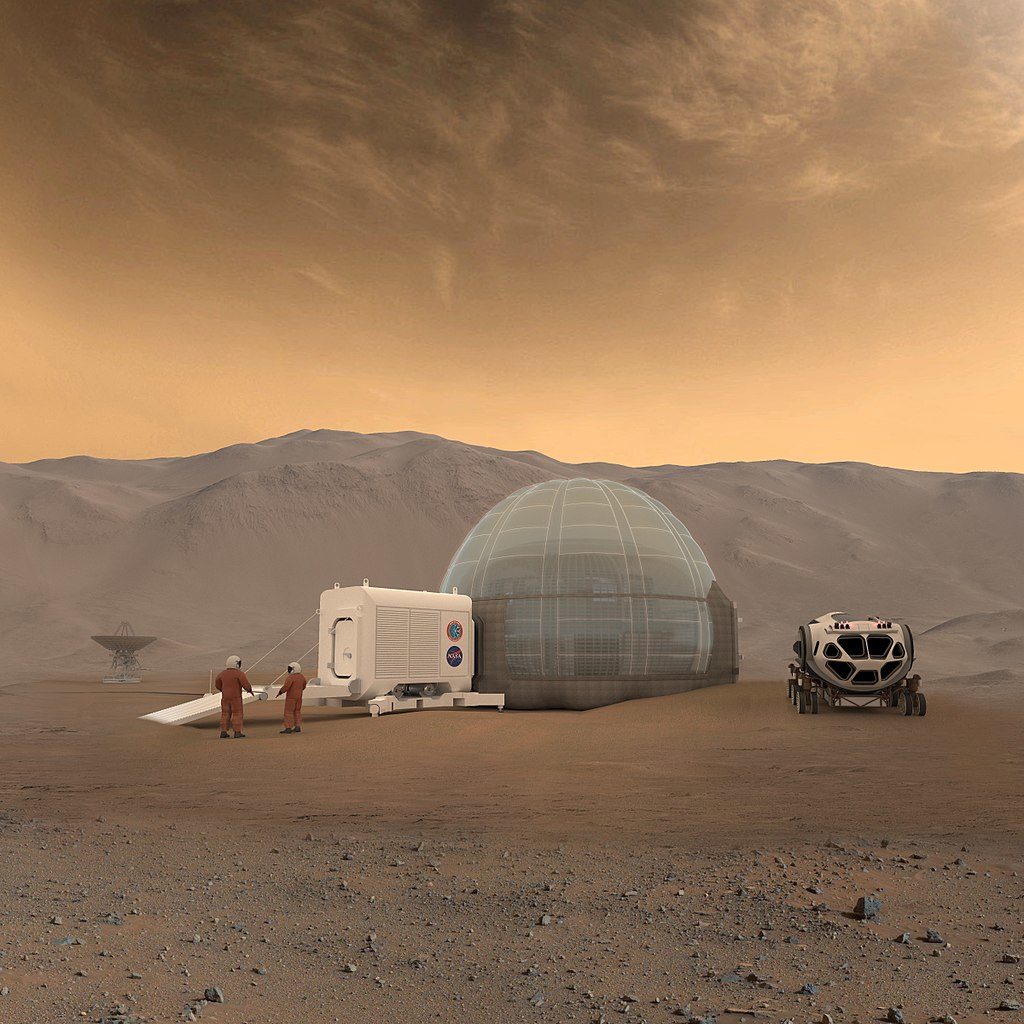 Компактные прозрачные купола первичной марсианской базы в представлении художника / © Wikimedia Commons