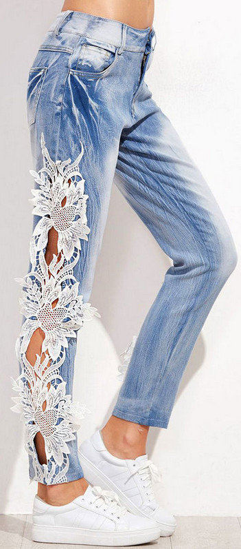 Разнообразный декор джинсов: вышивка, роспись, кружево... Продолжаем собирать идеи!