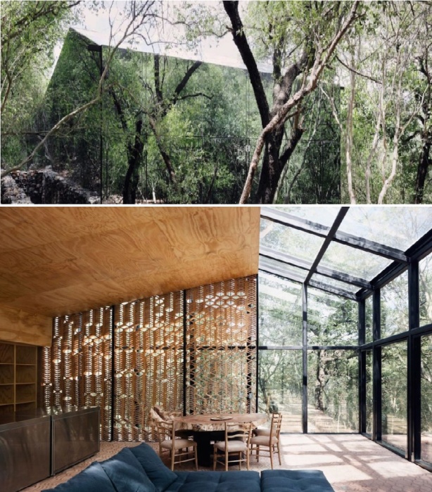 В то время как снаружи Mirrored Home кажется совсем невидимым, изнутри можно увидеть все, что происходит на улице, оставаясь незамеченным (Монтеррео, Мексика).