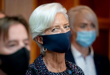 European Central Bank (ECB) President Christine Lagarde wears a protective mask as she attends the Informal Meeting of Ministers for Economics and Financial Affairs in Berlin, Germany, September 11, 2020. Kay Nietfeld/Pool via REUTERS