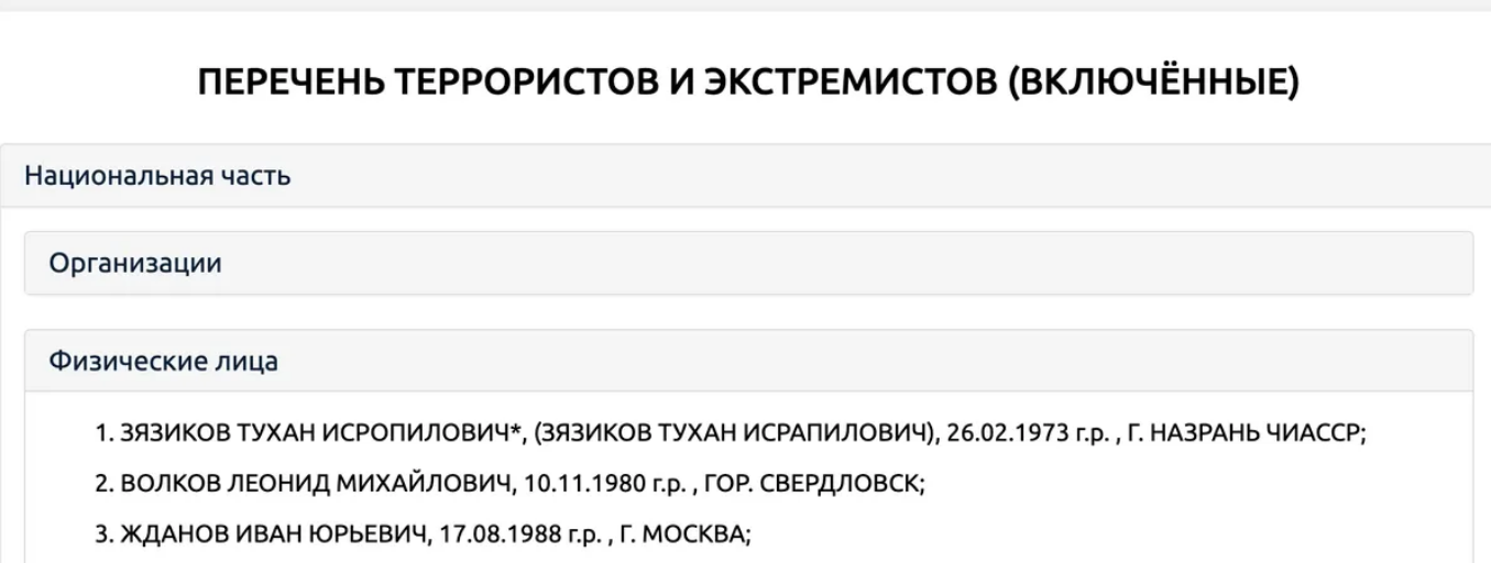 Троянову внесли в список террористов. Перечень экстремистов. Список террористов.