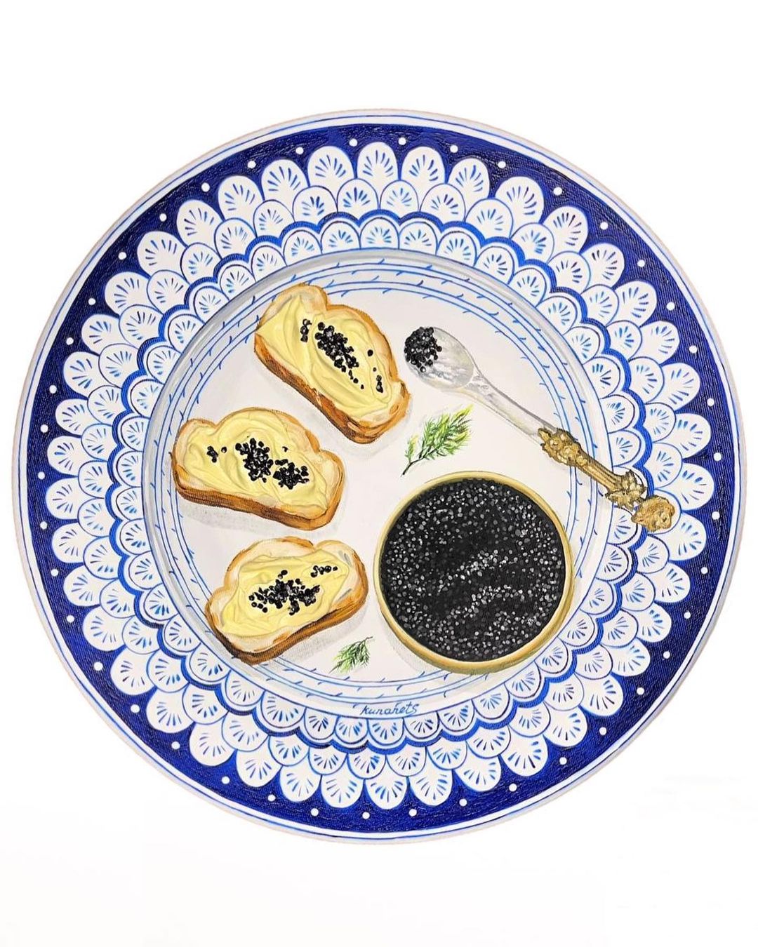 Картины с едой на винтажных тарелках от Кристины Кунанец