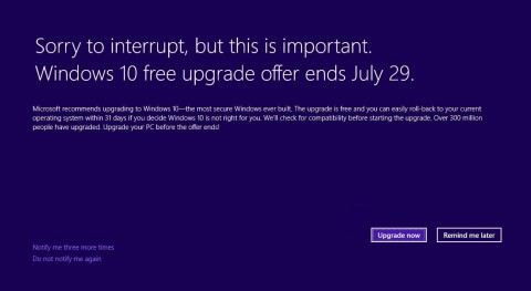 Microsoft напоминает пользователям о последнем шансе бесплатно обновиться до "десятки"