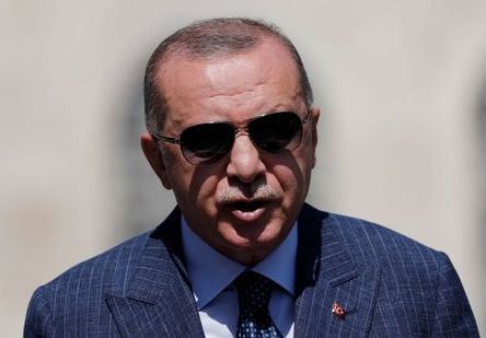 Turkish President Tayyip Erdogan talks to media after attending Friday prayers at Hagia Sophia Grand Mosque in Istanbul, Turkey August 7, 2020. REUTERS/Murad Sezer