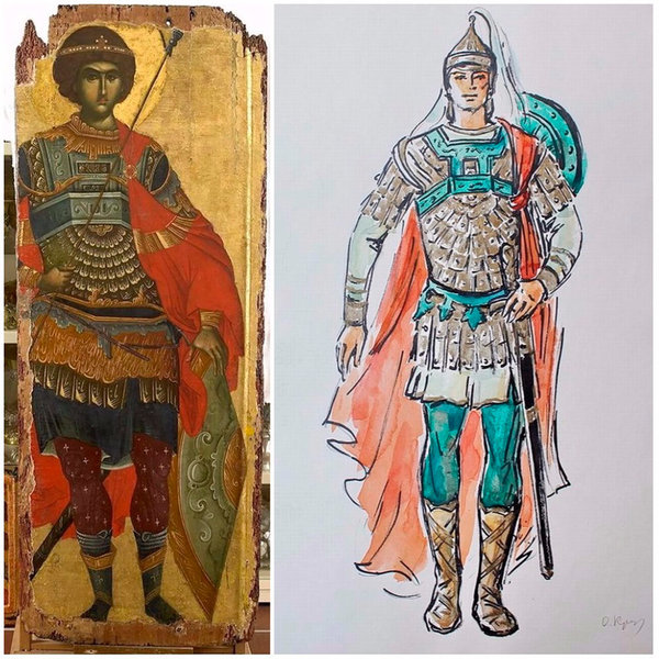 Слева икона из монастыря Vatopedi, Agion Oros, справа костюм Руслана художницы по костюмам О. Кручининой (фото из фондов РГБИ)