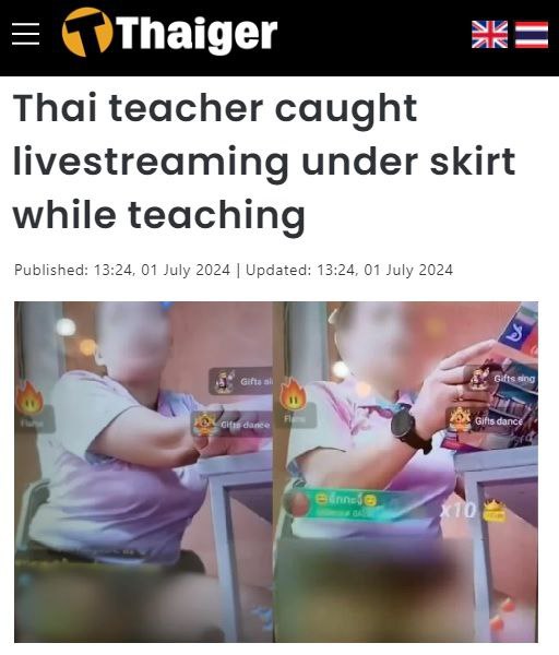В Таиланде учительница начальных классов вела лайвстрим из-под юбки во время урока