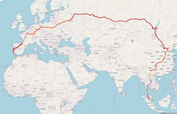 Путь, по которому возможно самое долгое путешествие на поезде