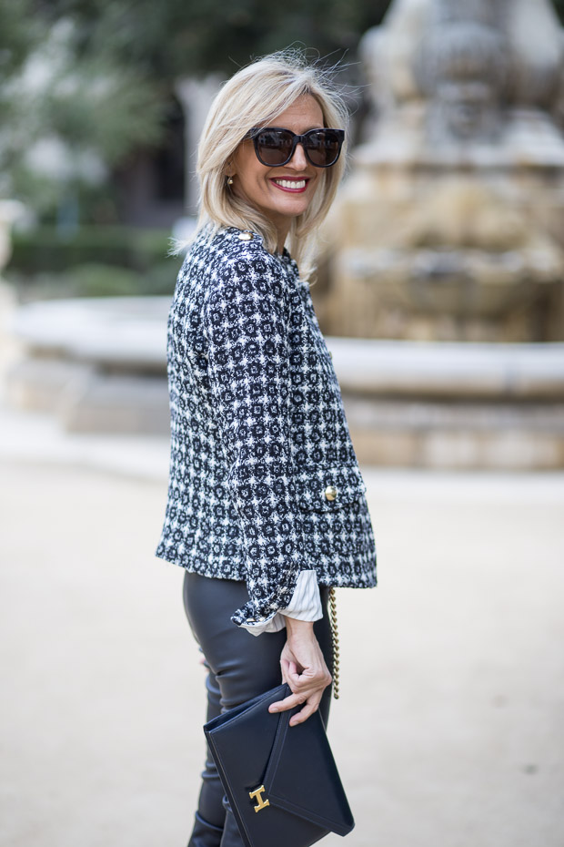 classic black and white boucle jacket for women 