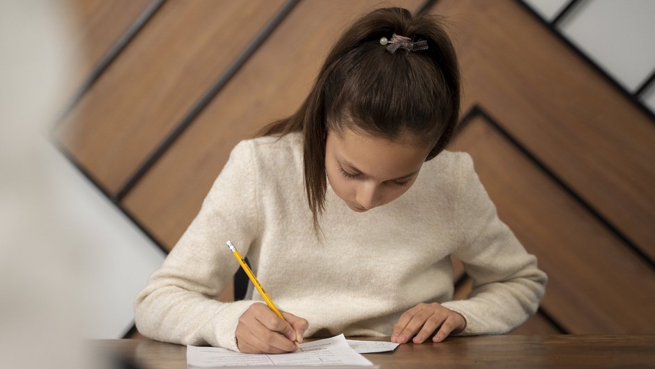 Школьница сдает ОГЭ по географии