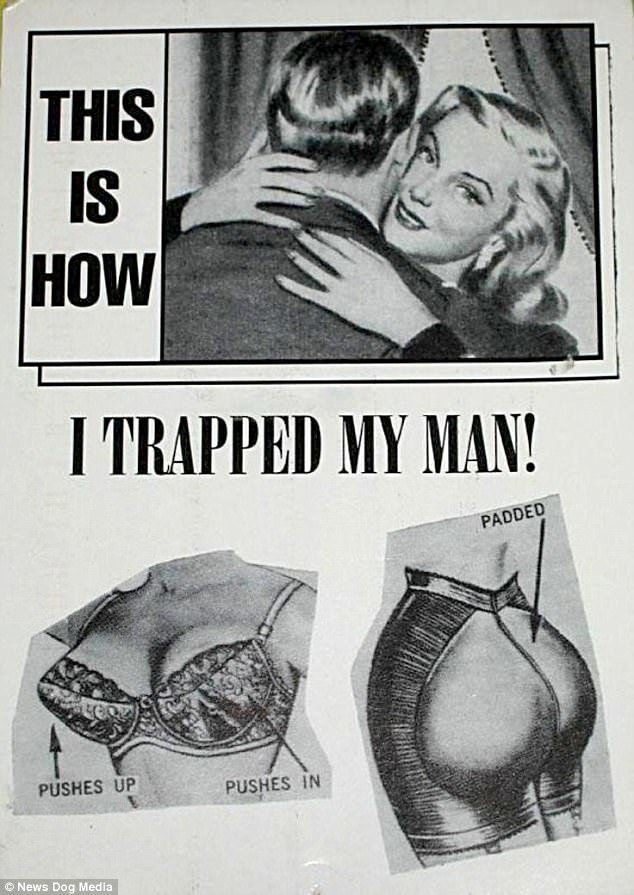 "Вот так я поймала своего мужчину!" Реклама нижнего белья с эффектом пуш-ап, 1950-е гг. 20 век, Гендерное, Маркетинговые хитрости, маркетинговый ход, мужчины и женщины, реклама, рекламные объявления, ретро