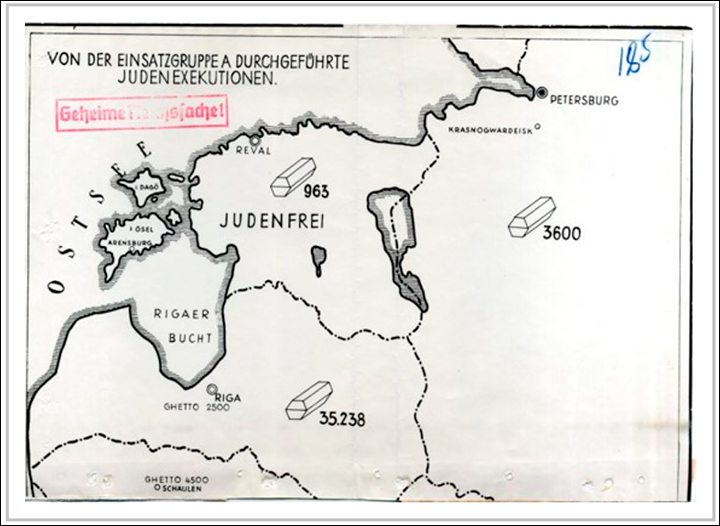 Немецкая карта истребления евреев на оккупированной территории СССР. Эстония обозначена как 
