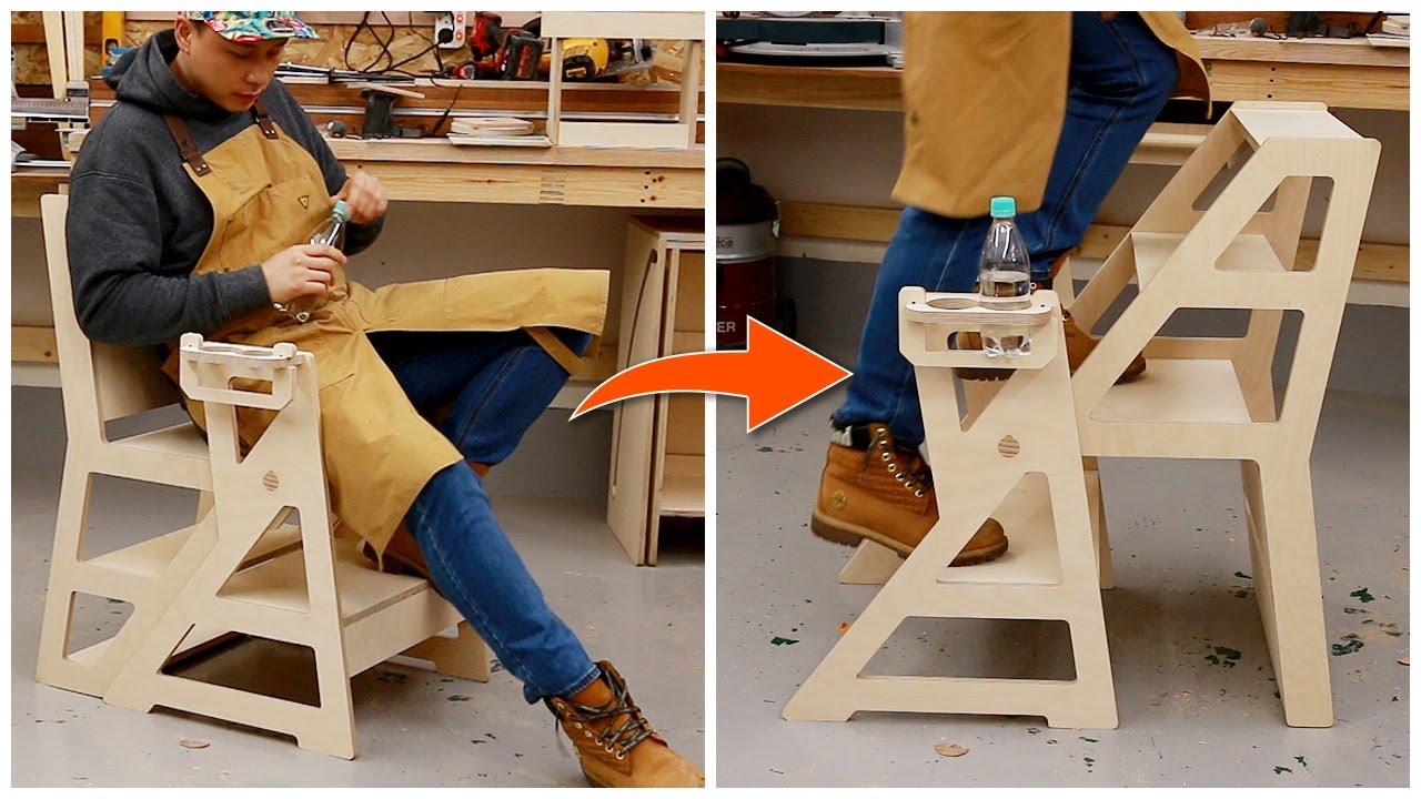 Folding step chair Idea! / Staircase + Chair / woodcrafts / woodworking