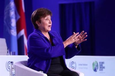 FILE PHOTO: International Monetary Fund (IMF) Managing Director Kristalina Georgieva attends the UN Climate Change Conference (COP26) in Glasgow, Scotland, Britain, November 3, 2021. REUTERS/Yves Herman/File Photo