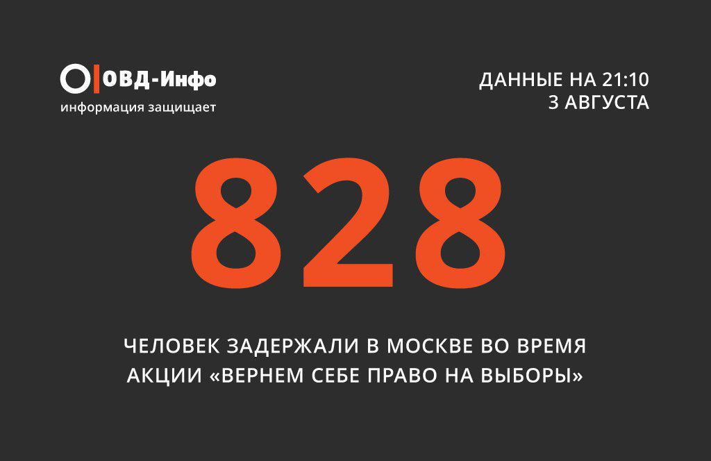 «ОВД-Инфо»: на акции протеста в центре Москвы задержали более 800 человек 3 августа,Москва,общество,политика,протесты,россияне