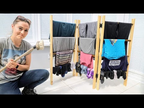DIY Folding Clothes Drying Rack From Broom Handles | The Carpenter's Daughter