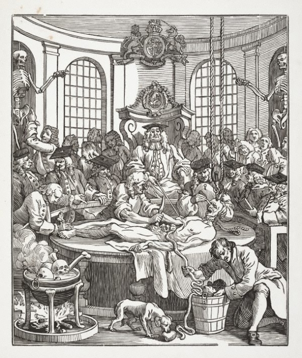  «Награда за жестокость» - гравюра, изображающая вскрытие медиками тела казнённого преступника