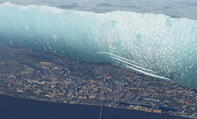 Ученые показали на видео толщу ледник над нашими широтами 20000 лет назад. Если бы лед был стеной, ее высота была бы километр