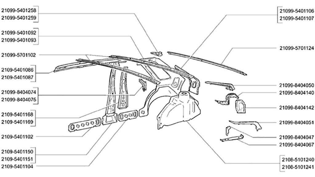 Схема кузовных деталей ваз 2109