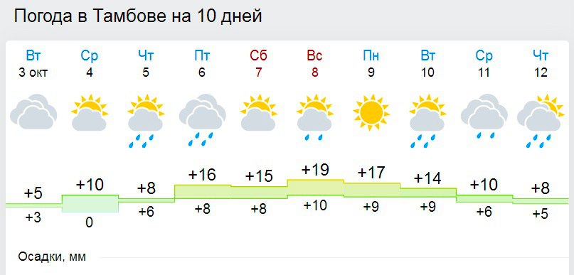 Прогноз погоды на 10 дней тамбовская