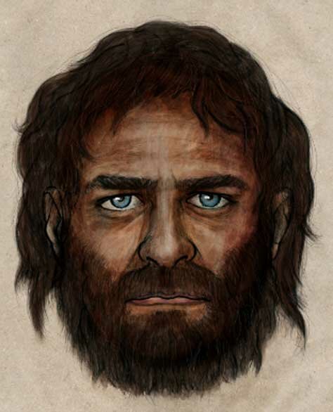 Рисунок,  как мог выглядеть человек каменного века на основе исследования его генома.