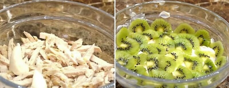 Салат с курицей, с яблоком и киви. Нарядно, сытно, вкусно! рецепты