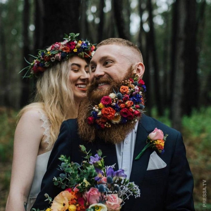 Свадебная модная тенденция - цветы в бороде Свадебная модная тенденция - цветы в бороде