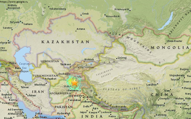 Землетрясение 2015 Афганистан карта
