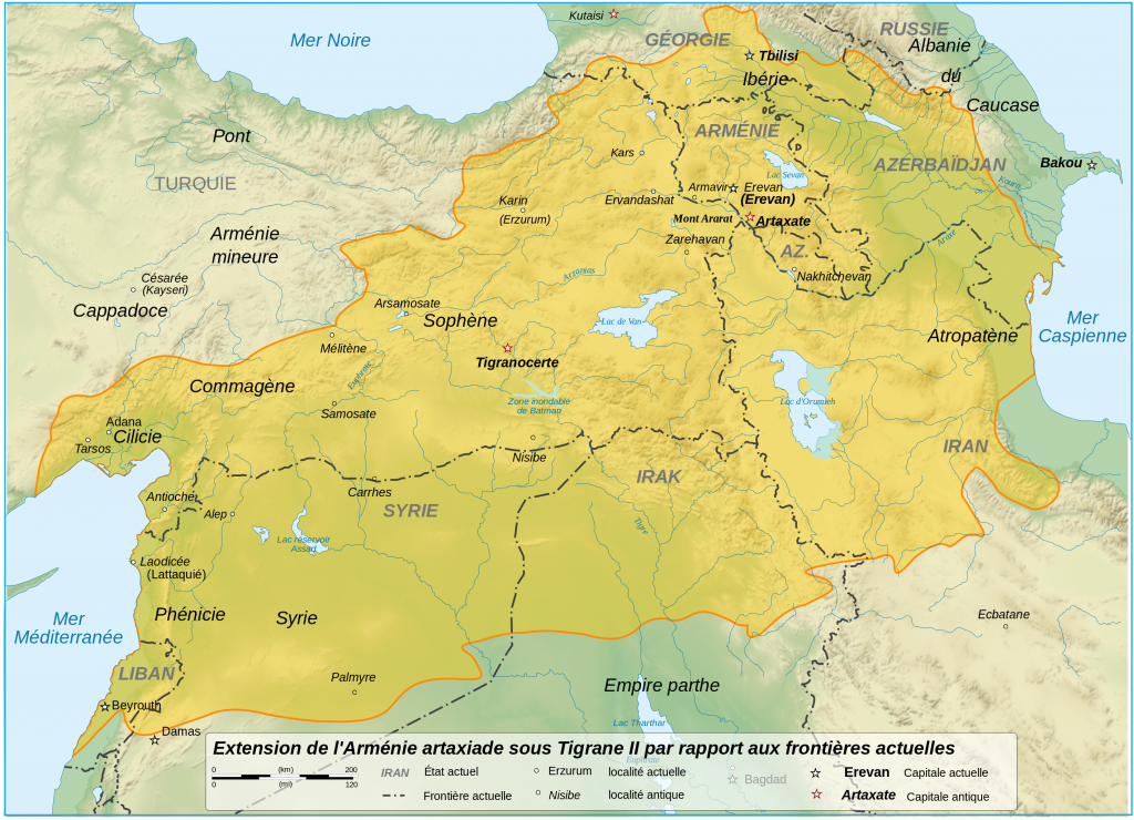 Границы Великой Армении времен Тиграна Великого на современной карте / Фото: wikipedia.org
