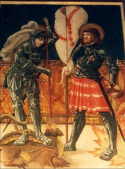 Святой Георгий и Святой Флориан, изображенные в доспехах рыцарей черной армии