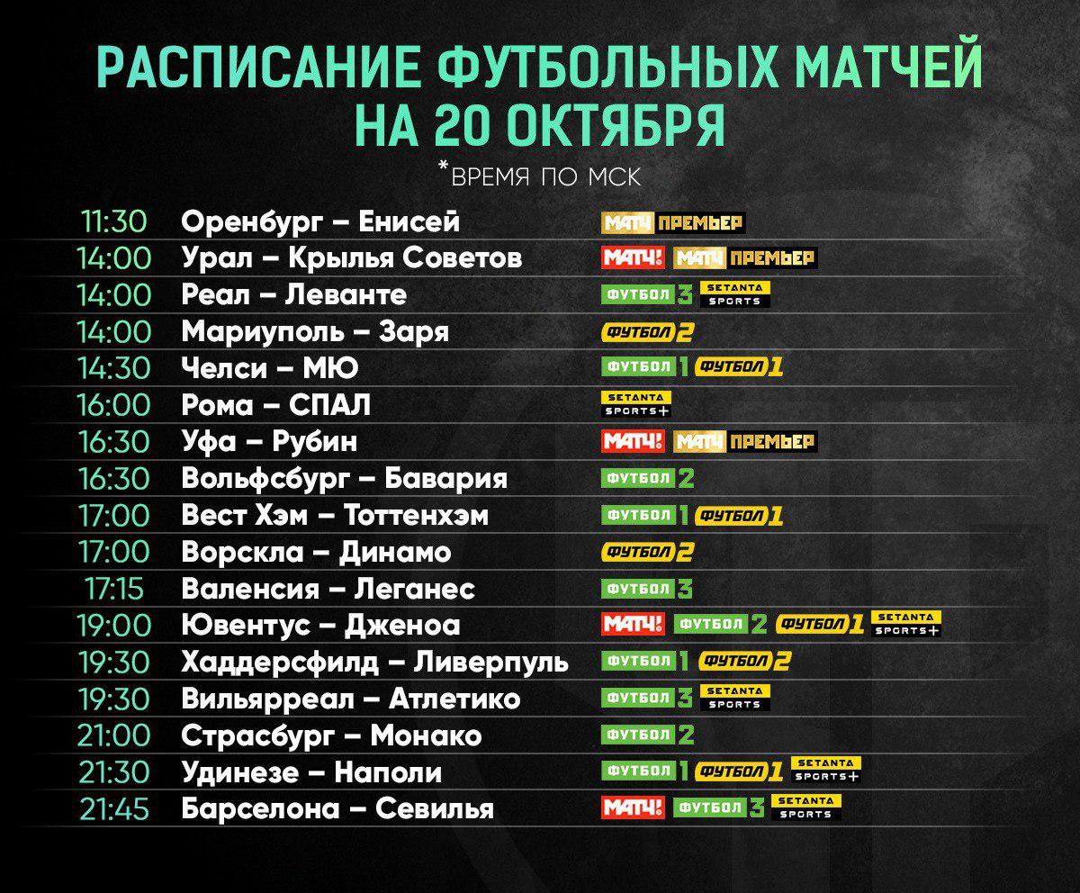 Расписание футбольных матчей россии