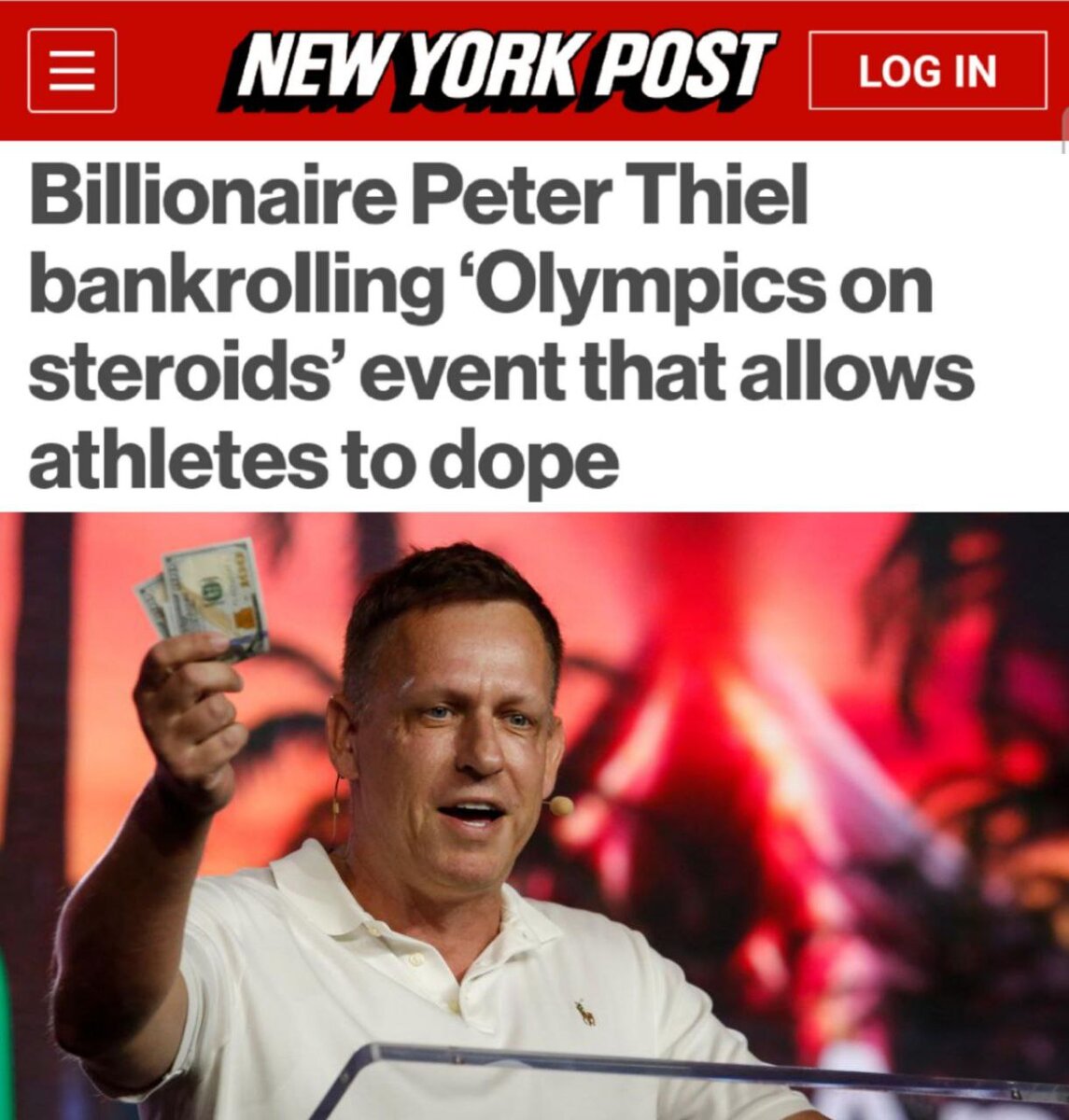 «Миллиардер Питер Тиль профинансирует «Олимпиаду на стероидах», позволяющую спортсменам принимать допинг»: В условиях тирании WADA маятник большого спорта ожидаемого качнулся в другую сторону - туда,