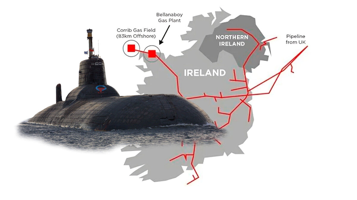 Предполагаемая русская субмарина в районе расположения газопровода  "Корриб"