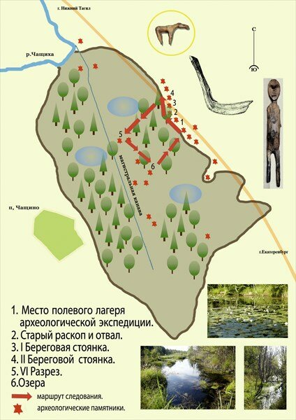 Схема археологических раскопов и расположение объектов исследований на территории торфяника. Источник: marshruty.ru