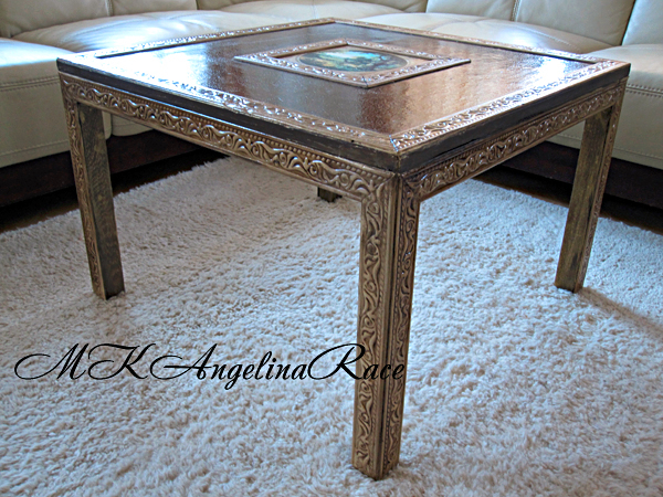 Переделка старого журнального столика с помощью пенопластовых багетов