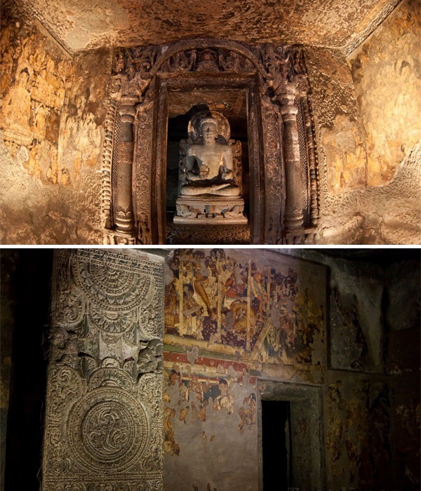 До наших дней сохранилась не только каменная резьба, но и уникальные фрески (Kailasanatha, Индия). | Фото: kailash.ru.