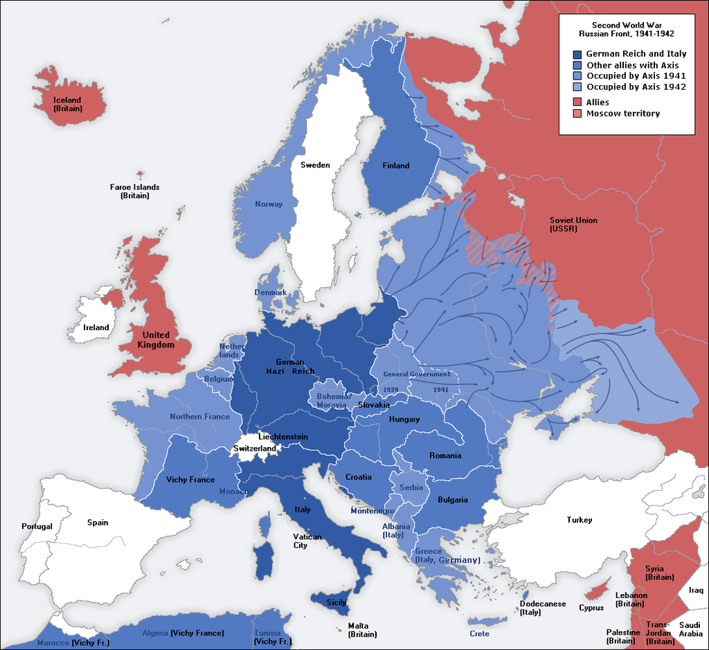 Карта немного неверная, но отображает страны воевавшие на стороне Германии