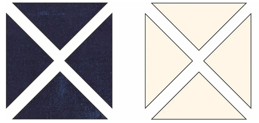 Как сшить блок «мозаичная плитка»: пэчворк для начинающих ткани, квадратов, квадрата, в половину, дюйма, заготовокШАГ, блоков, на схеме, одеяла, квадрат, чтобы, детали, показано, из акцентной, ткань, и светлой, Разрежьте, дюйма10, треугольник, акцентной