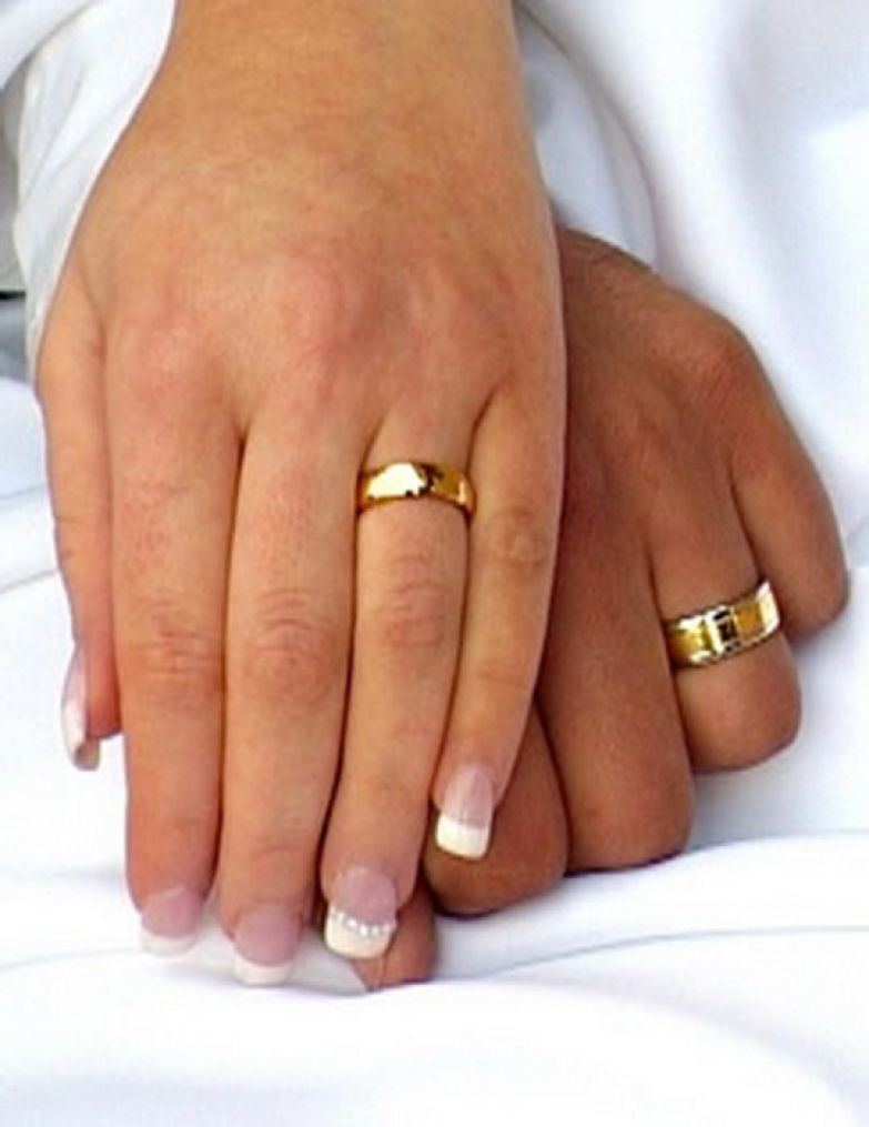 Золотые обручальные кольца на руках