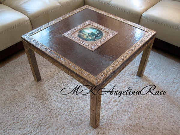 Переделка старого журнального столика с помощью пенопластовых багетов Переделка старого журнального столика с помощью пенопластовых багетов декупаж мебели