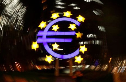 The euro sign is photographed in front of the former head quarter of the European Central Bank in Frankfurt, Germany, April 9, 2019. Picture is taken on slow shutter speed while the camera was moved. REUTERS/Kai Pfaffenbach