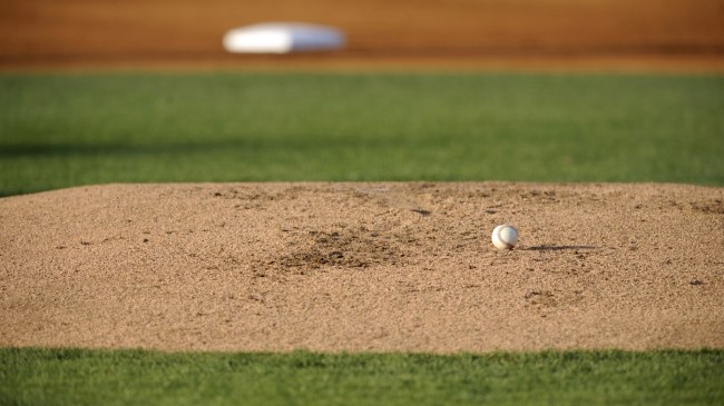 A view of the infield on a baseball diamond.