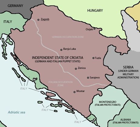 Карта оккупационных зон в НГХ (1941—1943)