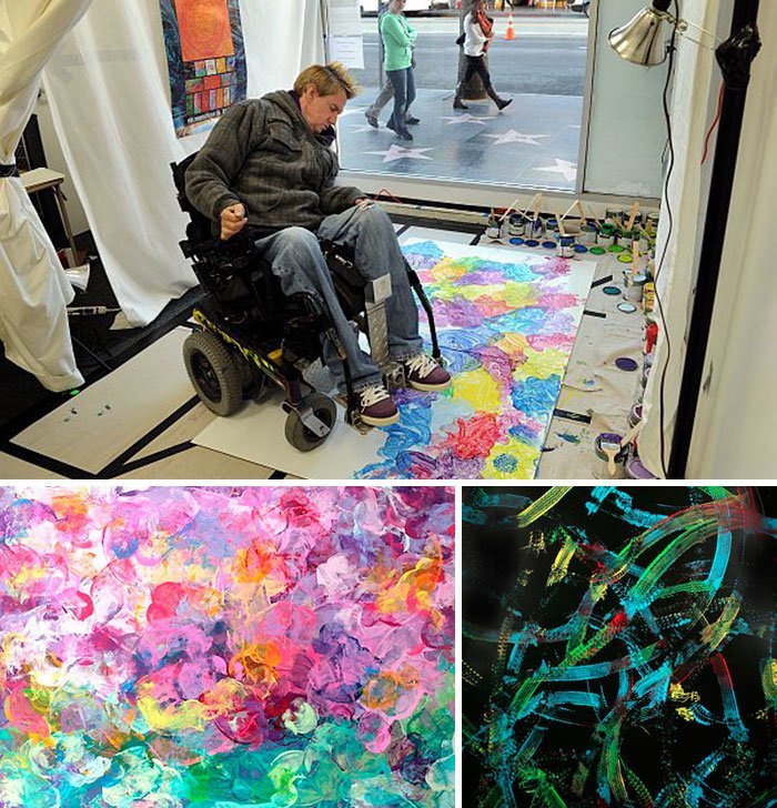 19. После аварии Томми Холленштейн пишет картины с помощью инвалидного кресла инвалид, искусство, люди, мир, скульптор, талант, художник