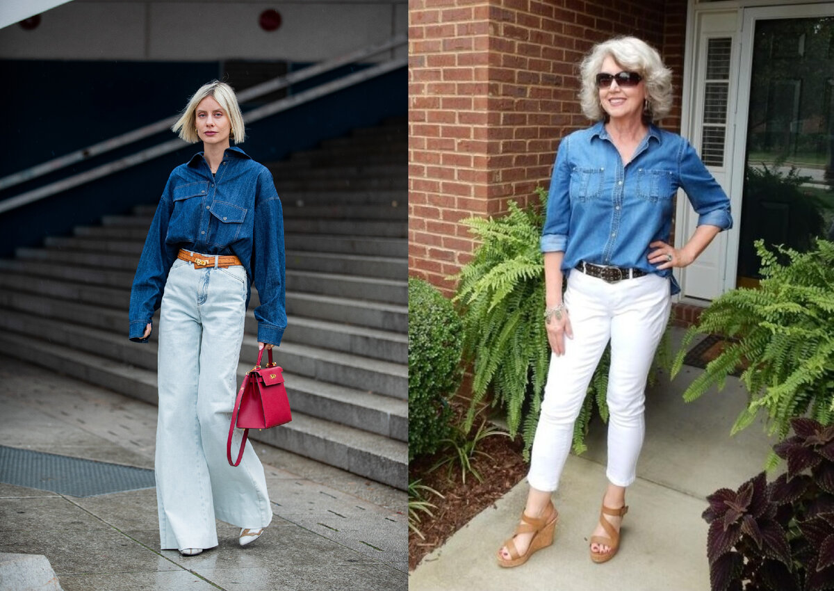 15 осенних образов с джинсовой рубашкой для женщин 50+