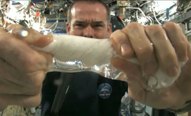 Космонавт попробовал отжать полотенце в невесомости: ничего не получилось