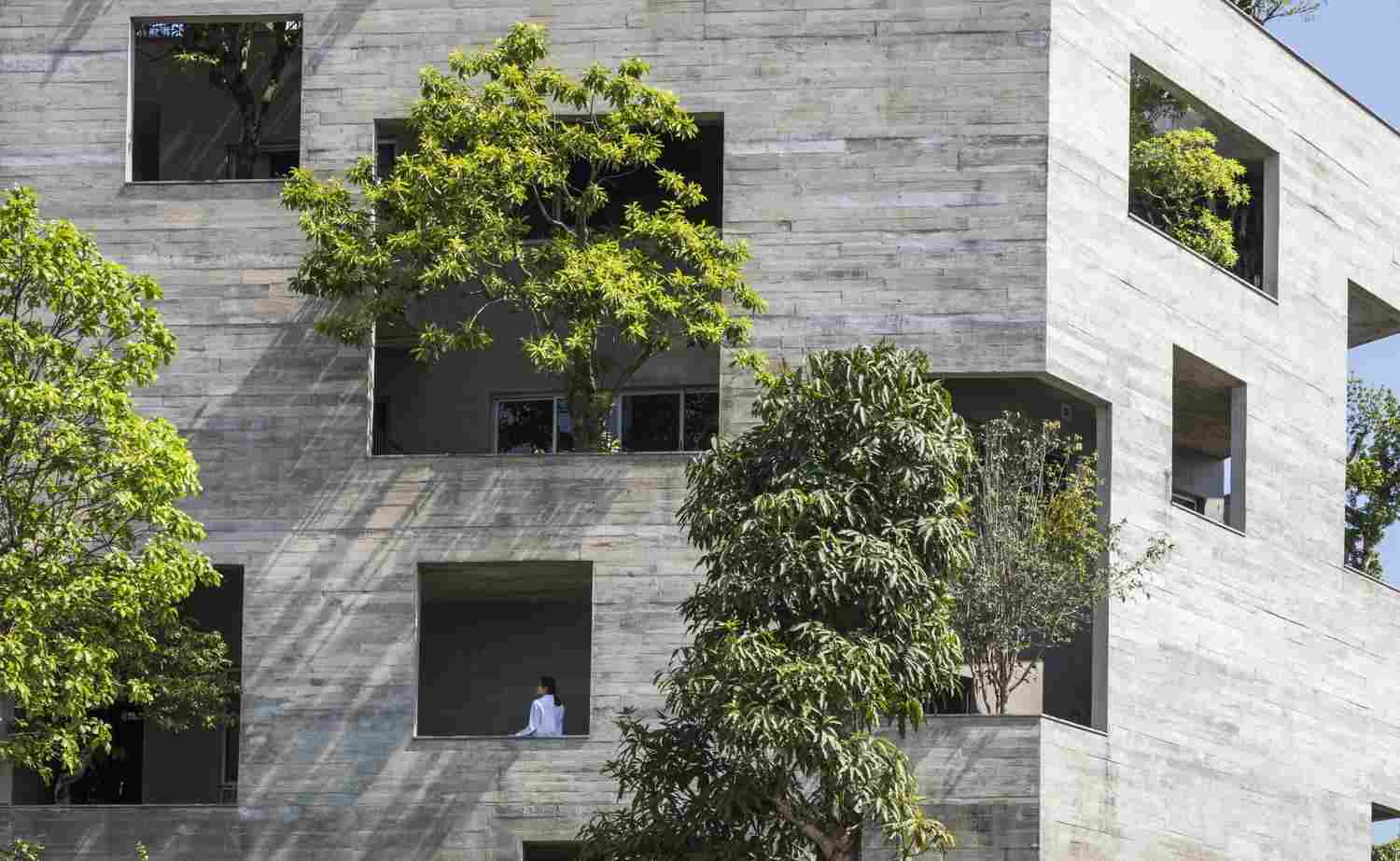 Вилла из бетона с деревьями во Вьетнаме