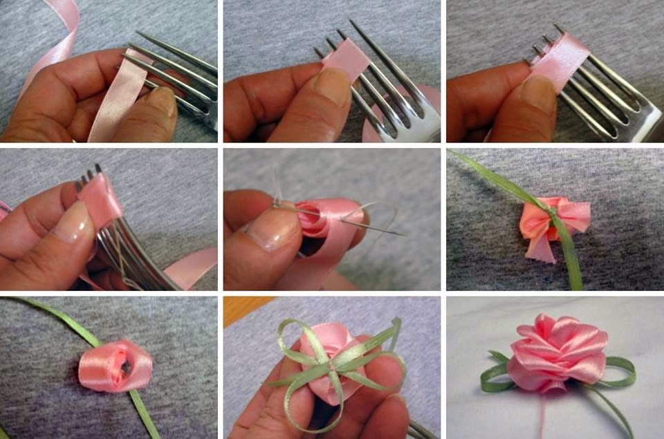 Как сделать цветы из ленточек