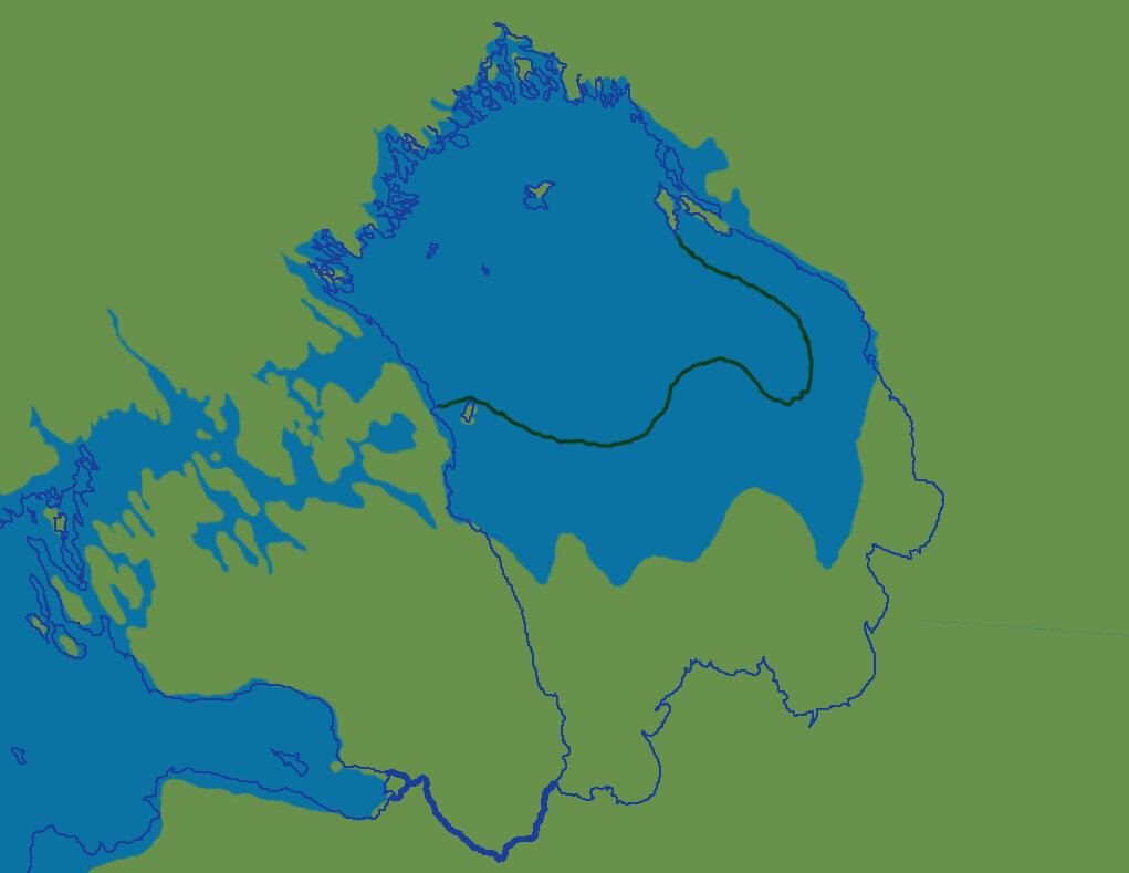 Остатки Хейниокского пролива в период существования Анцилового озера, предположительно  ~9000 лет назад. Изображение с Википедии.