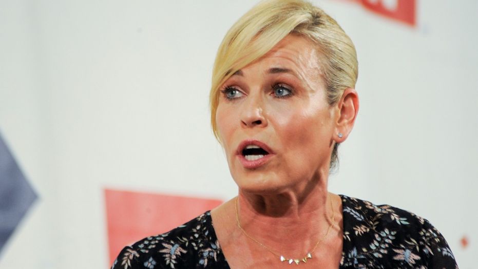 Netflix show host Chelsea Handler talks on stage at Politicon, 