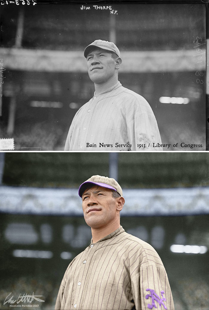 Jim Thorpe. New York Giants, 1913, One Year After Winning The Decathlon And Pentathlon Gold Medals In The Stockholm Olympics
